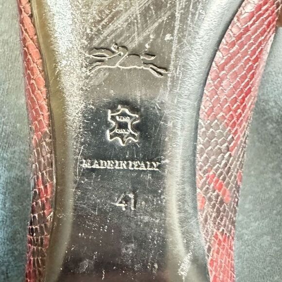 Longchamp Women's Snakeskin Leather Ballerina Flats Shoes Red & Black Size 41 - Picture 8 of 9